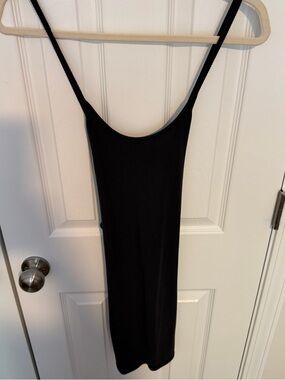 Black Ribbed Slip Dress with Thin Straps